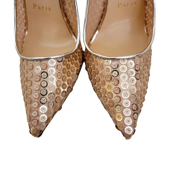 Christian Louboutin Paill Cabaret Gold Sequin Mesh Pumps 37 / US 7 - Picture 12 of 13